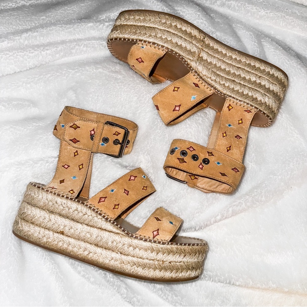 Rag & Bone Tara Dune Embroidered Platform Espadrille Sandals | Size 7.5 / 38